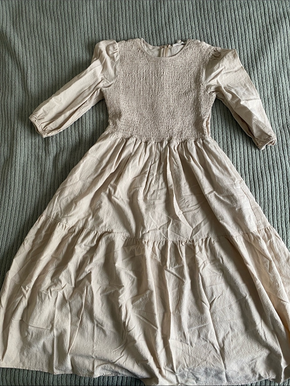 Grade & Gather Smocked Bodice Dress in Soft Beige